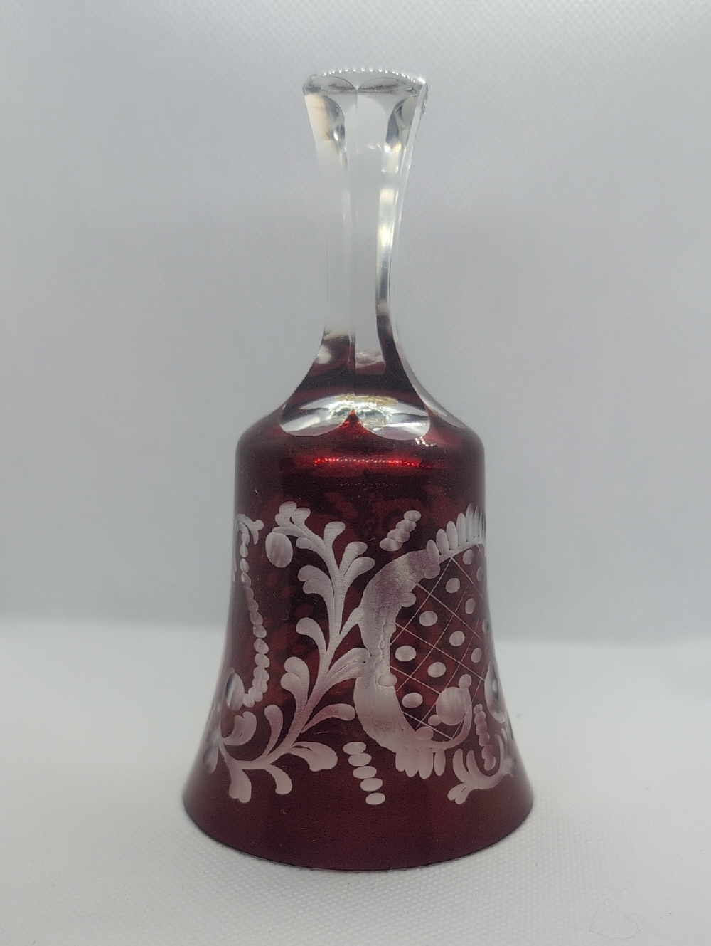 Vintage Hand Cut Red Etched Crystal Bell - Home Art Accent